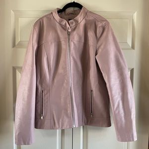 Muted pink vegan leather jacket
